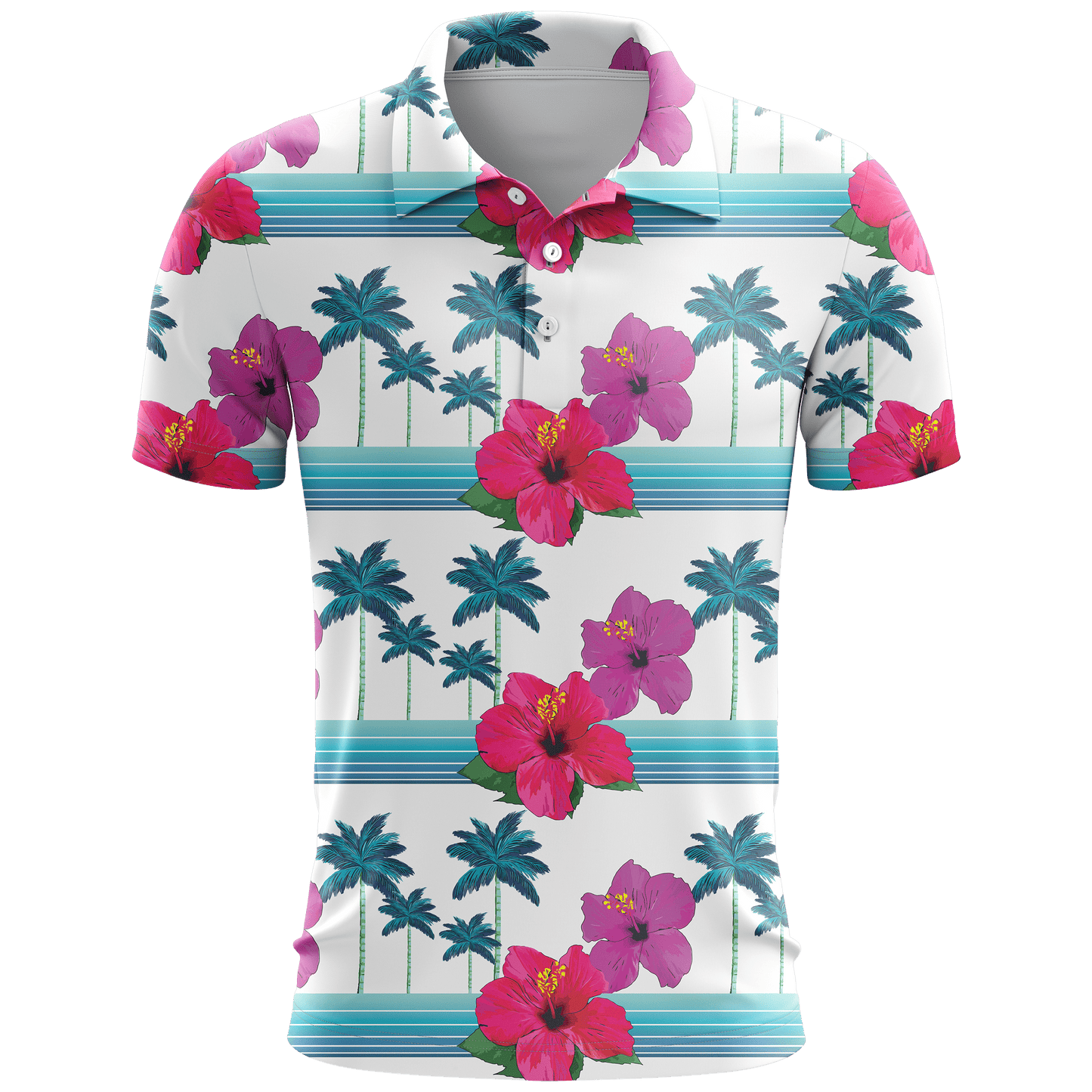 Hibiscus White Men's Polo Shirt