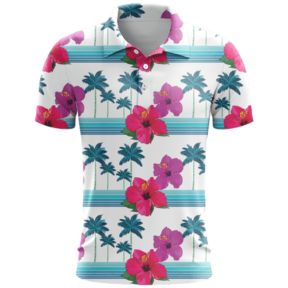 Hibiscus White Men's Polo Shirt