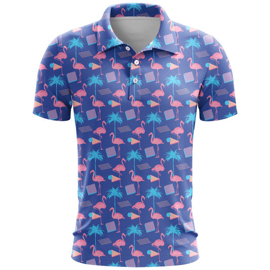 Retro Flamingo Blue Men's Polo Shirt
