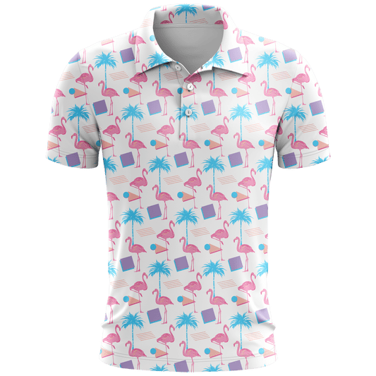 Retro Flamingo White Men's Polo Shirt