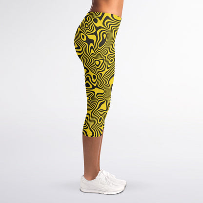 Candy Yellow Swirls Capri Leggings for Women