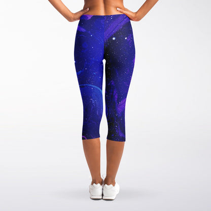 Blue Nebula Capri Leggings for Women
