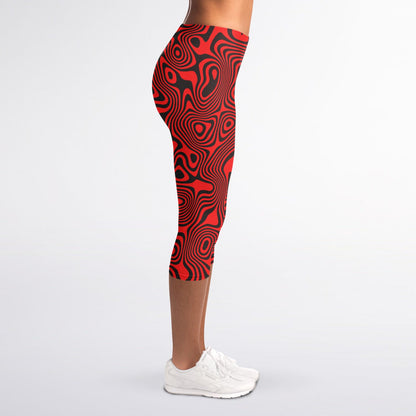 Brightest Red Swirls Capri Leggings for Women