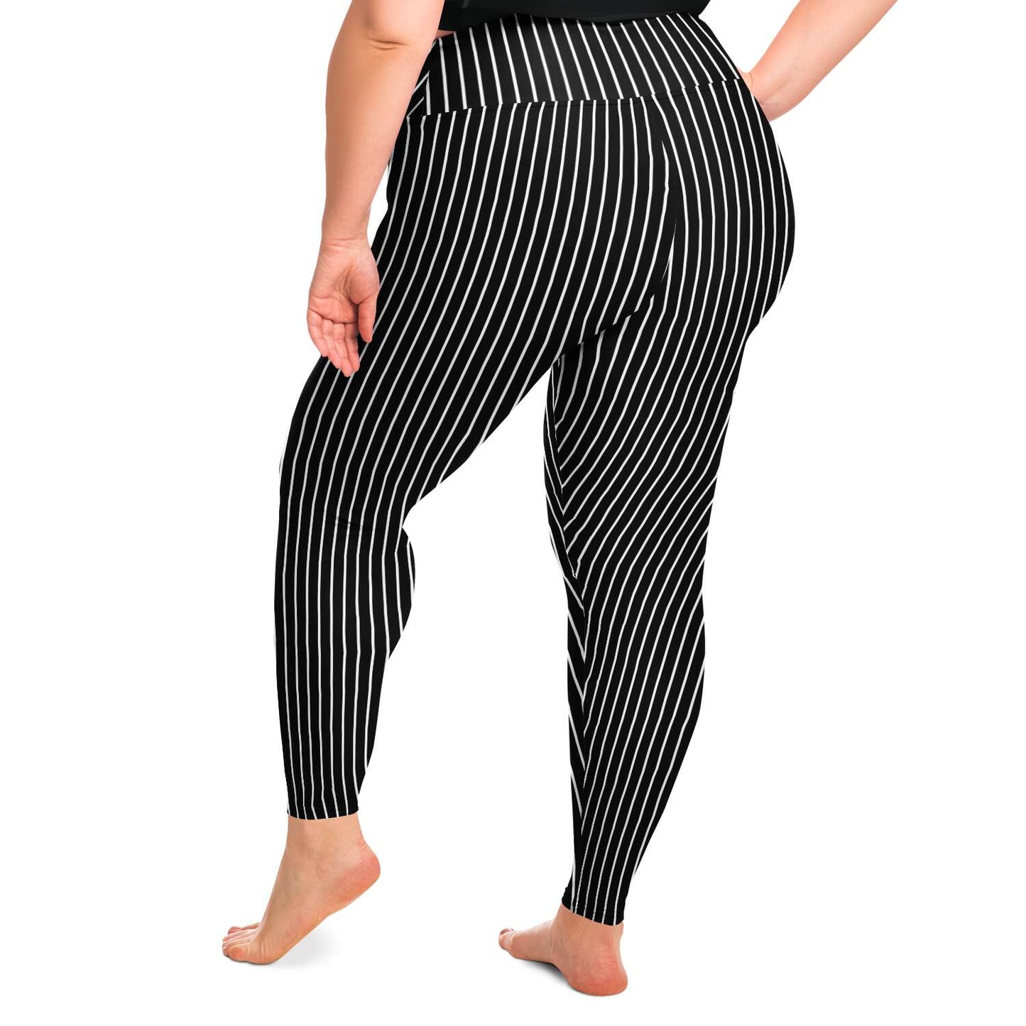 Black and White Pinstripe Plus Size Leggings For Women