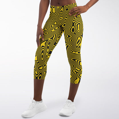 Candy Yellow Swirls Capri Leggings for Women