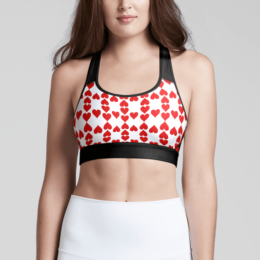Queen of Hearts Black and White Racerback Sports Bra
