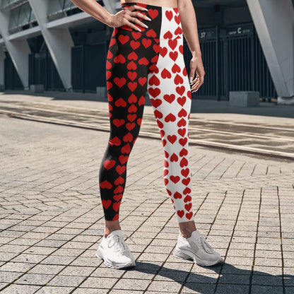 Queen of Hearts Black and White High Waist Leggings